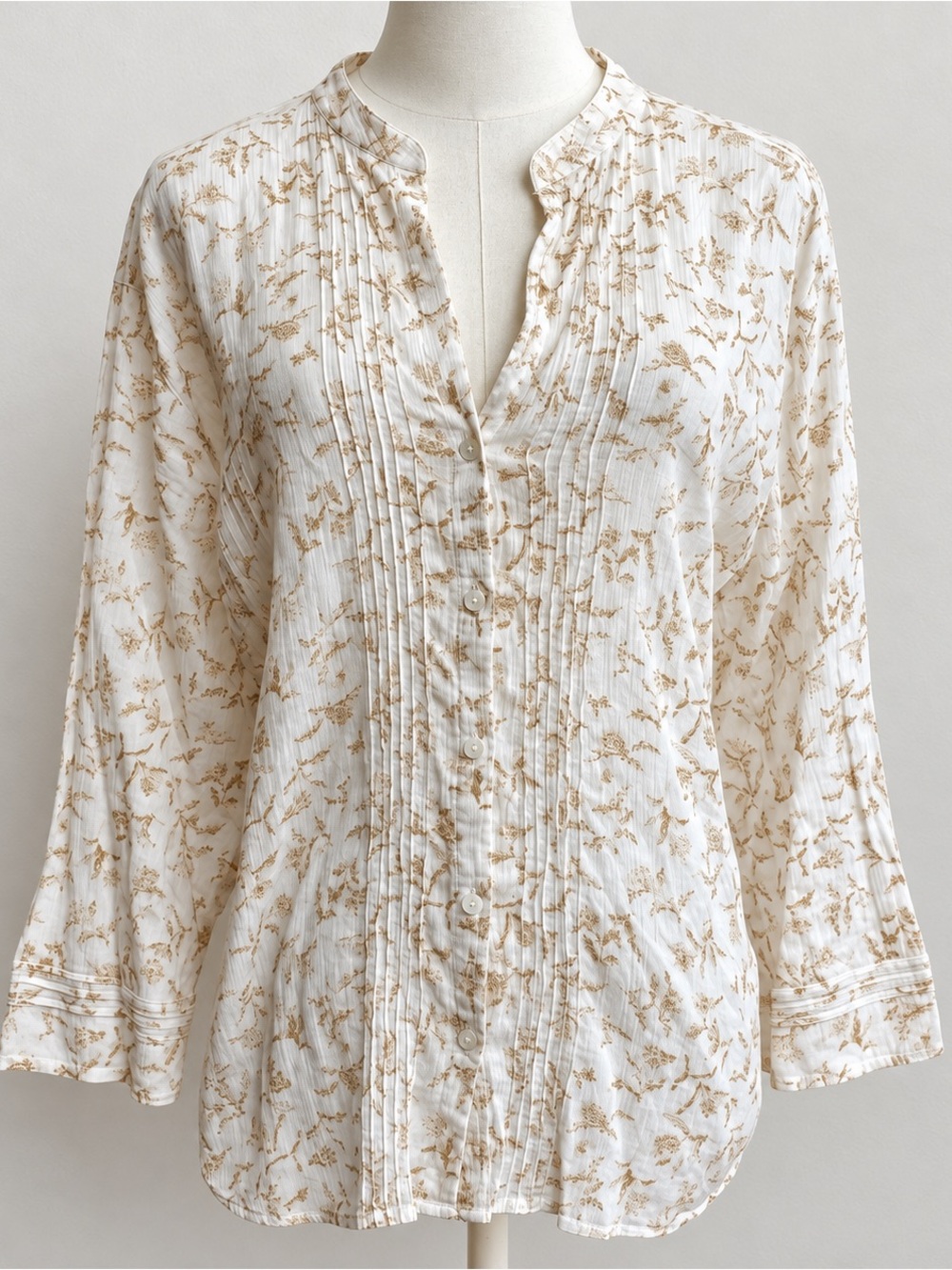 Eddie Bauer XXL Cotton Gauze Floral Pintuck Tunic Blouse